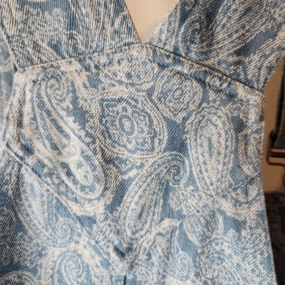 Storia small 100% cotton Blue Denim Overall Dress paisley pattern - Picture 8 of 12